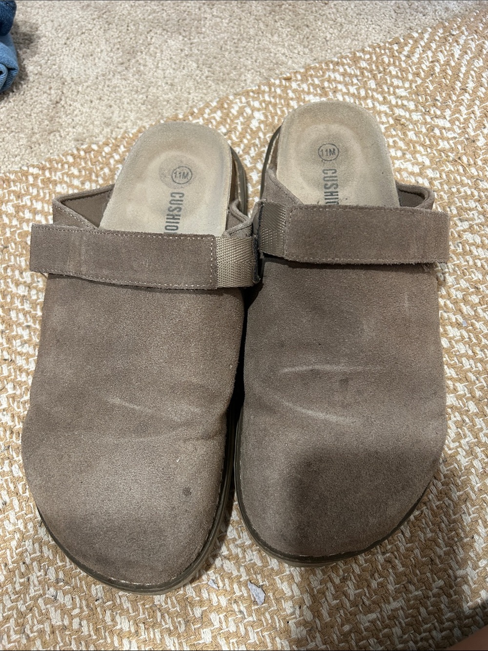 Suede Slip-On Clogs in Taupe